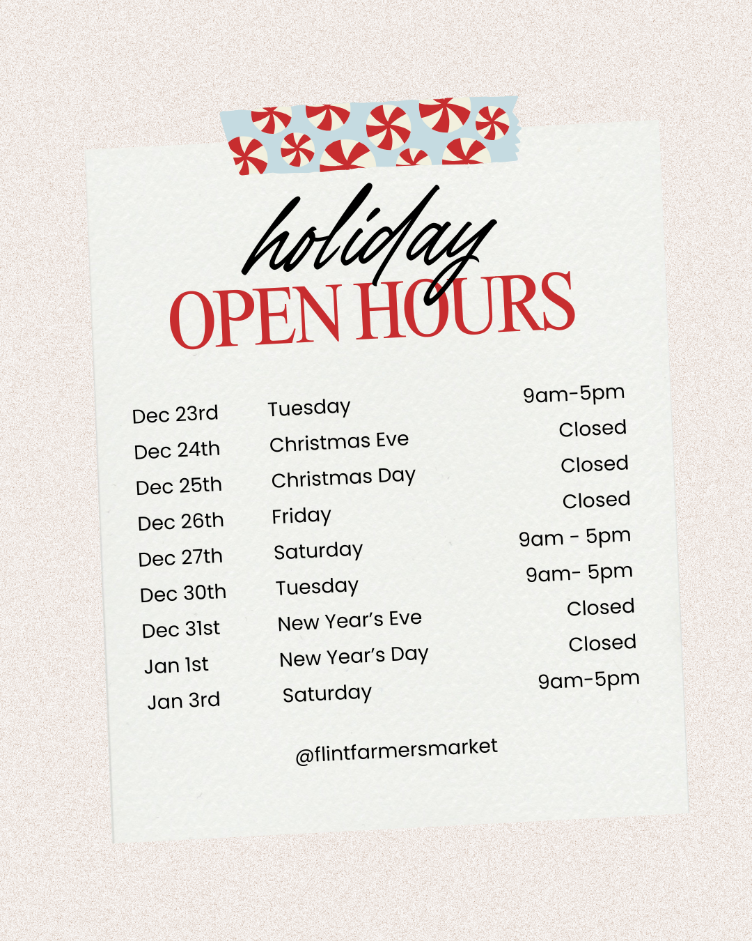 Holiday 2025 Hours Flint Farmers Market